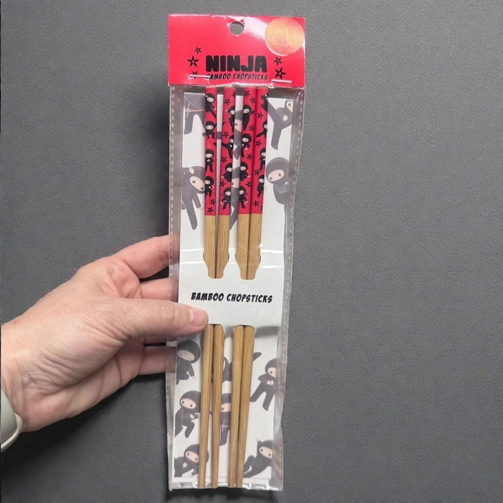 Set of 3 Bamboo Chopsticks, NWT Cute Sushi, Ninja & Mushroom Designs, Reusable